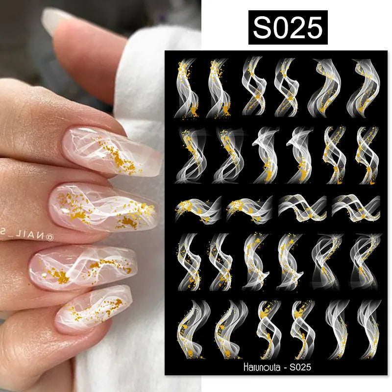 Purple Marble Nails Stickers Smoke Design Manicure Decals