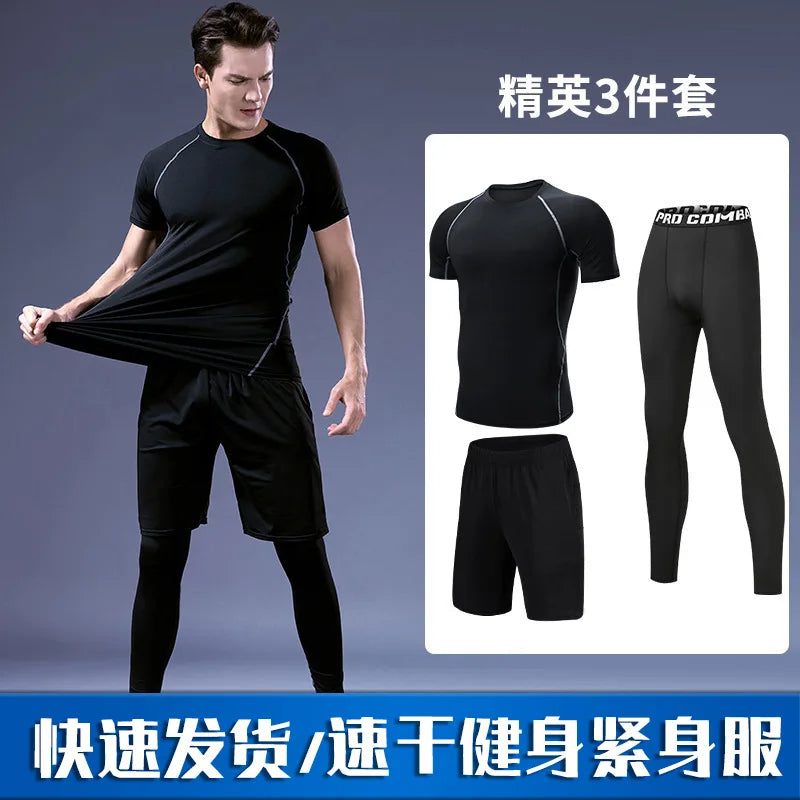 Quick-drying tights set men's running fitness training clothes