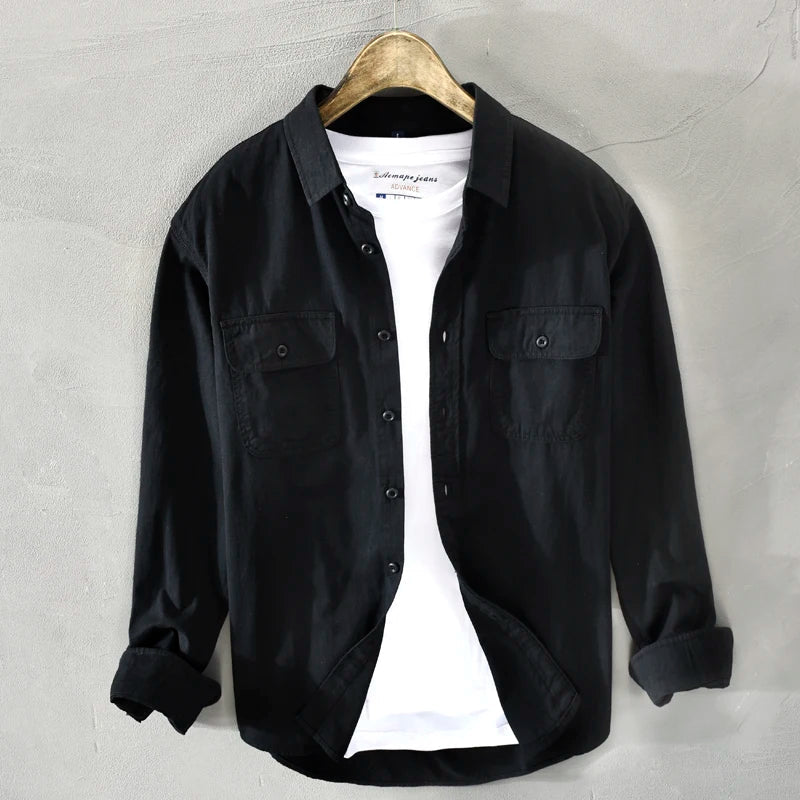 HIQOR New Mens Vintage Shirt Male Lone Sleeve
