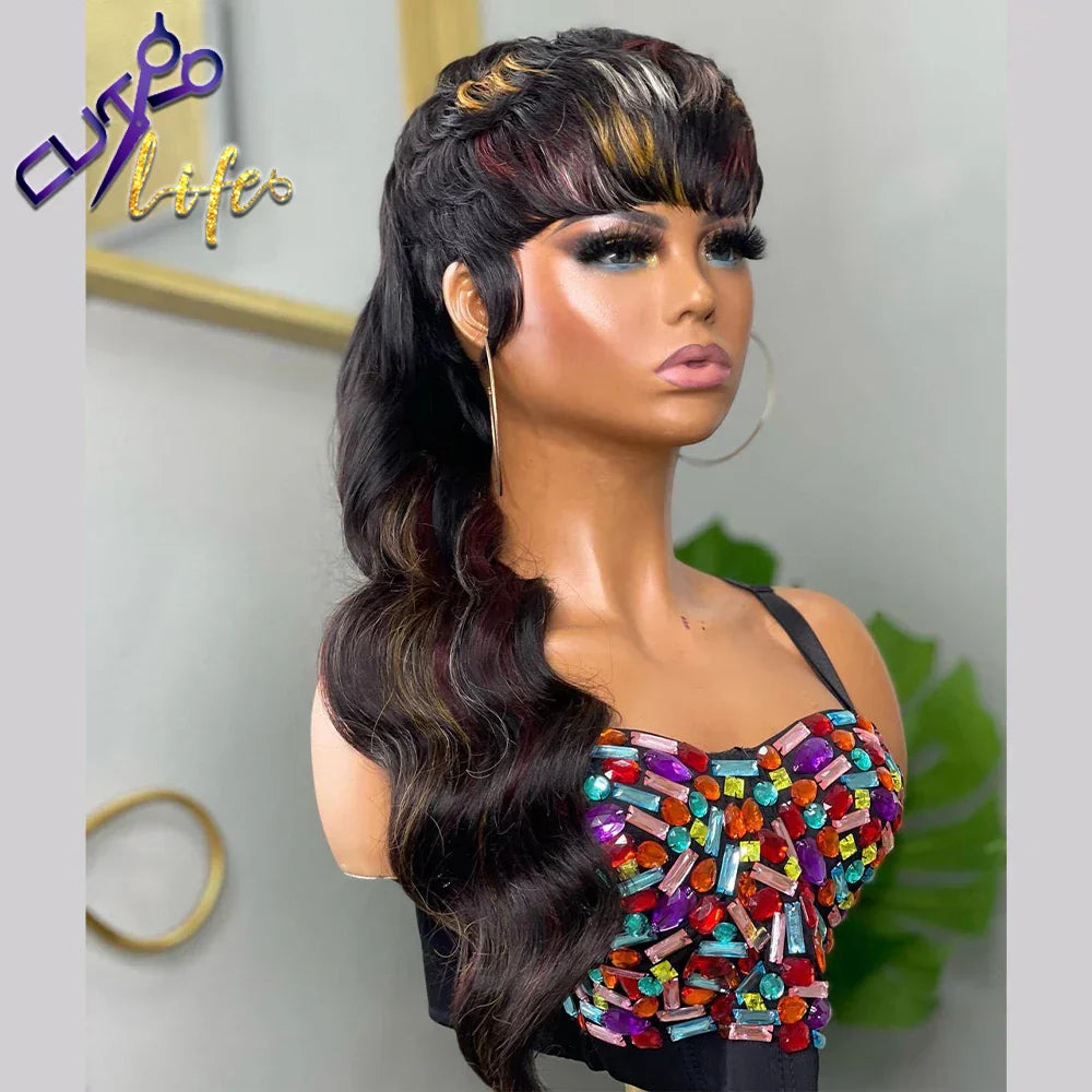 Mullet Wig Highlight Full Machine Made Wig With