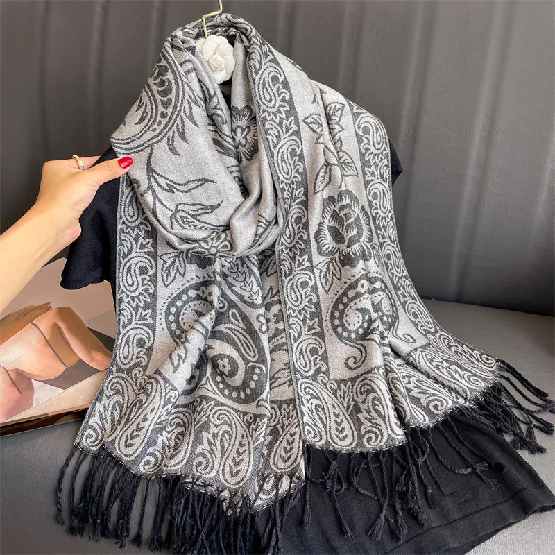 Luxury Pashmina Silk Scarf Shawl Wrap Paisley Jacquard