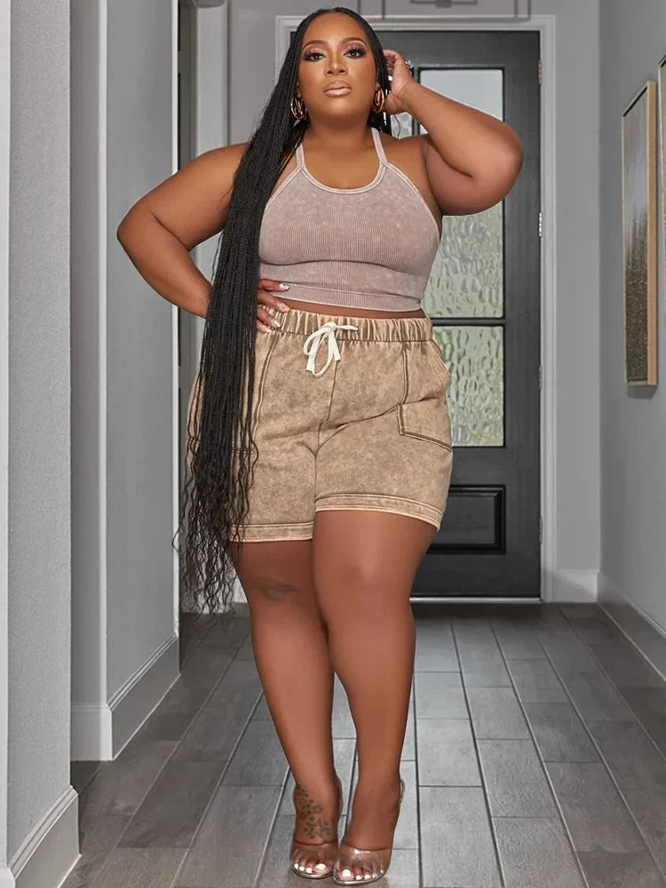 Plus Size Women Tracksuit L4XL Summer Cami Tank