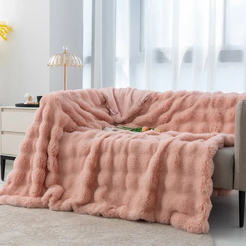 Winter Imitation Fur Plush Blanket Warm Super Soft