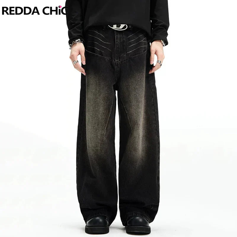 REDDACHIC Acubi Fashion Men Baggy Jeans Vintage Black