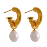 Yhpup Casting Exquisite Charm Natural Pearl Drop Earrings