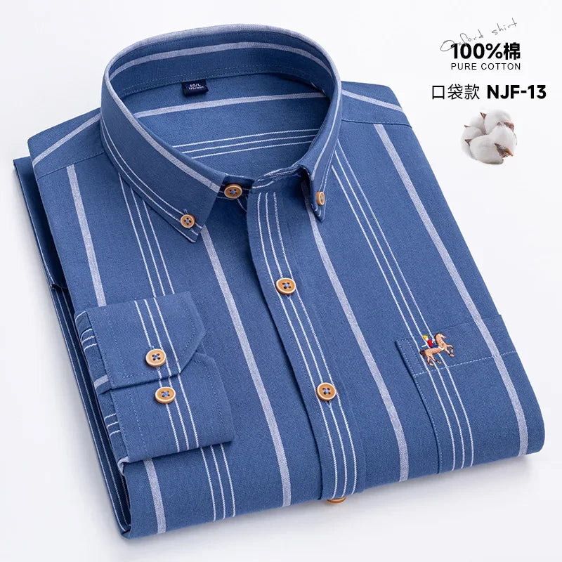 M~6XL Men's Shirt Long Sleeve Cotton Oxford Fashion