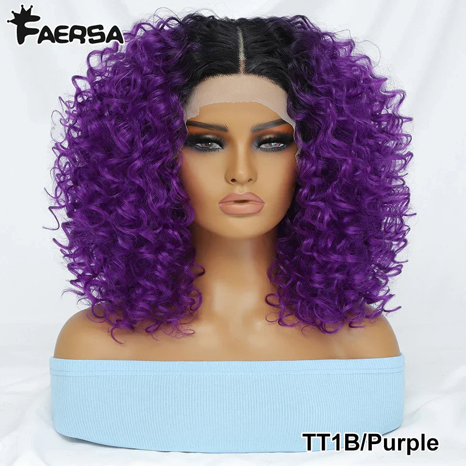 16" Kinky Curly Synthetic Lace Front Wig Black