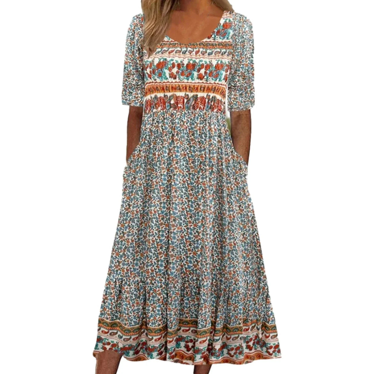 2023 Vintage Boho Stripe Print Women Sundress Summer