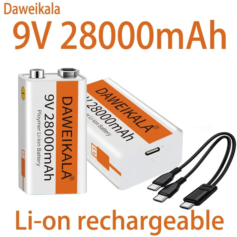 2023 9V 28000mAh Li-ion Rechargeable Battery Micro USB