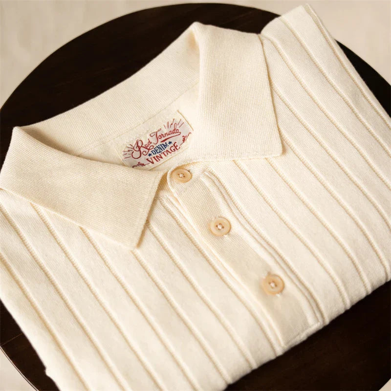 Red Tornado Rib Stripe Polo Shirt Summer Men's