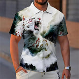 3D Tiger & Lion Print Men's Casual Polo Shirt