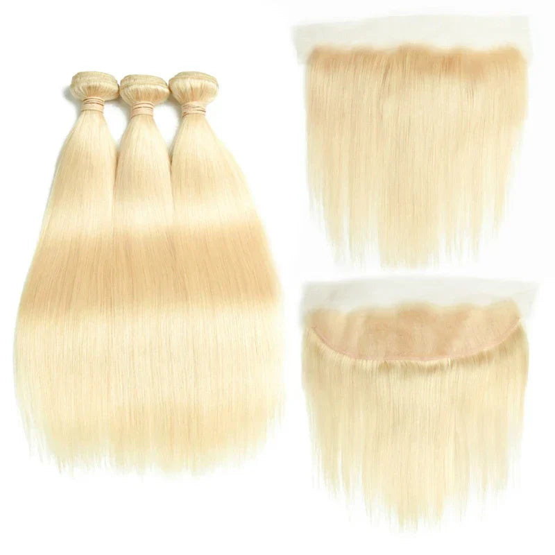 Elfriede #613 Blonde Straight Bundles with Frontal Brazilian