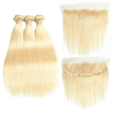 Elfriede #613 Blonde Straight Bundles with Frontal Brazilian