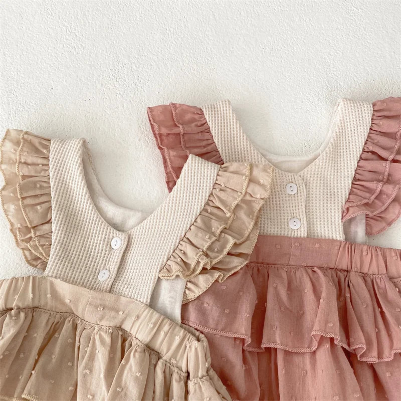 Ruffles Lace Baby Girls Romper Dress Summer Vintage