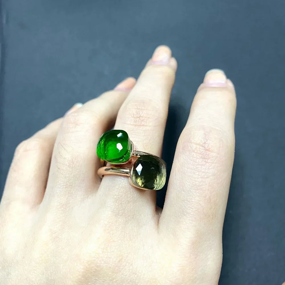 2PcsSet Pomellato Ring Stacked Mix Color Crystal Ring