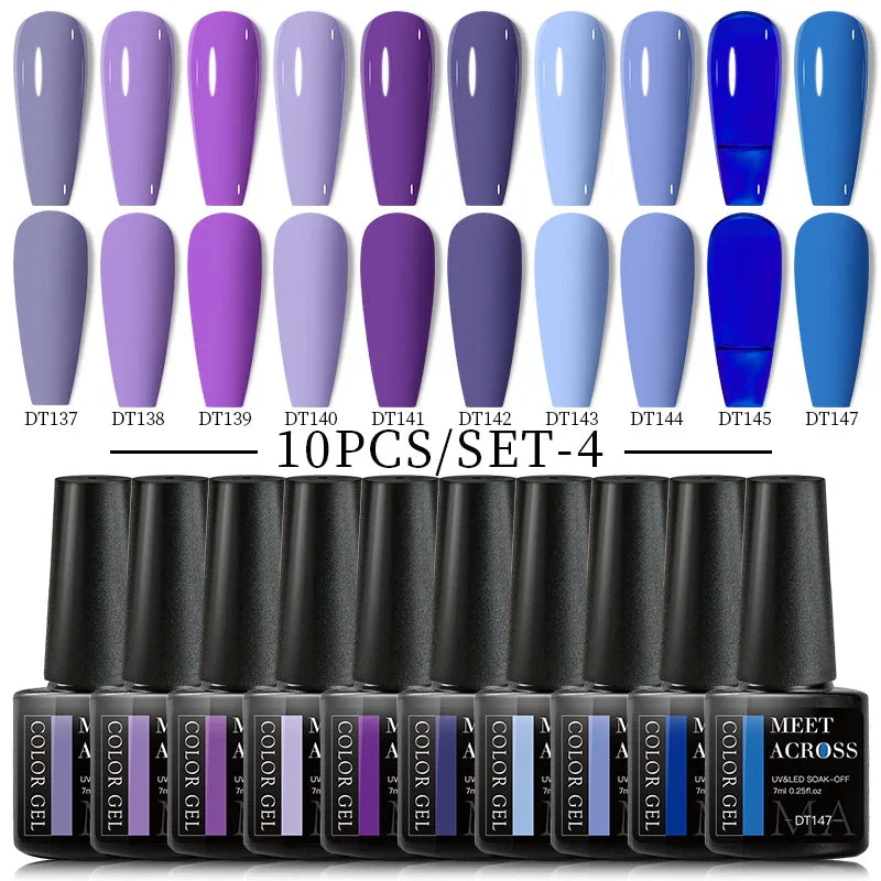 10Pcs Nude Glitter Gel Nail Polish Set Purple