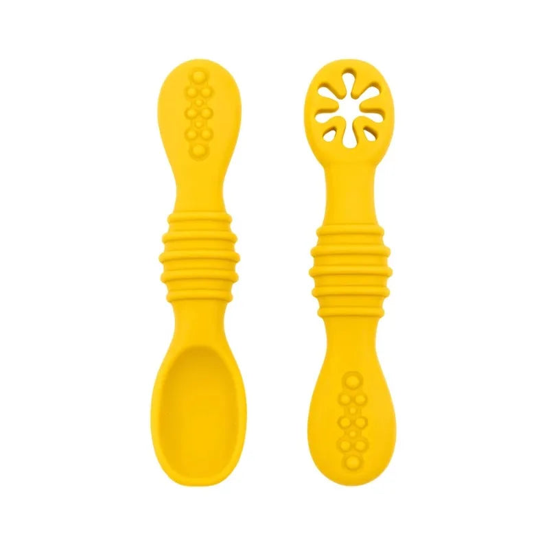 2PCS Cute Baby Learning Spoons Utensils Set Food