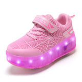 Kid Sneakers Spider Cartoon Mesh Usb Charge Luminous