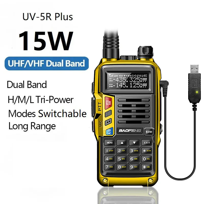 Baofeng UV-5R Plus 15W UHF/VHF Tri-Power Walkie Talkie