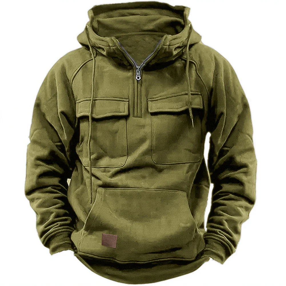 Loose Sweatshirt Men Pullover Solid Color Black Blue