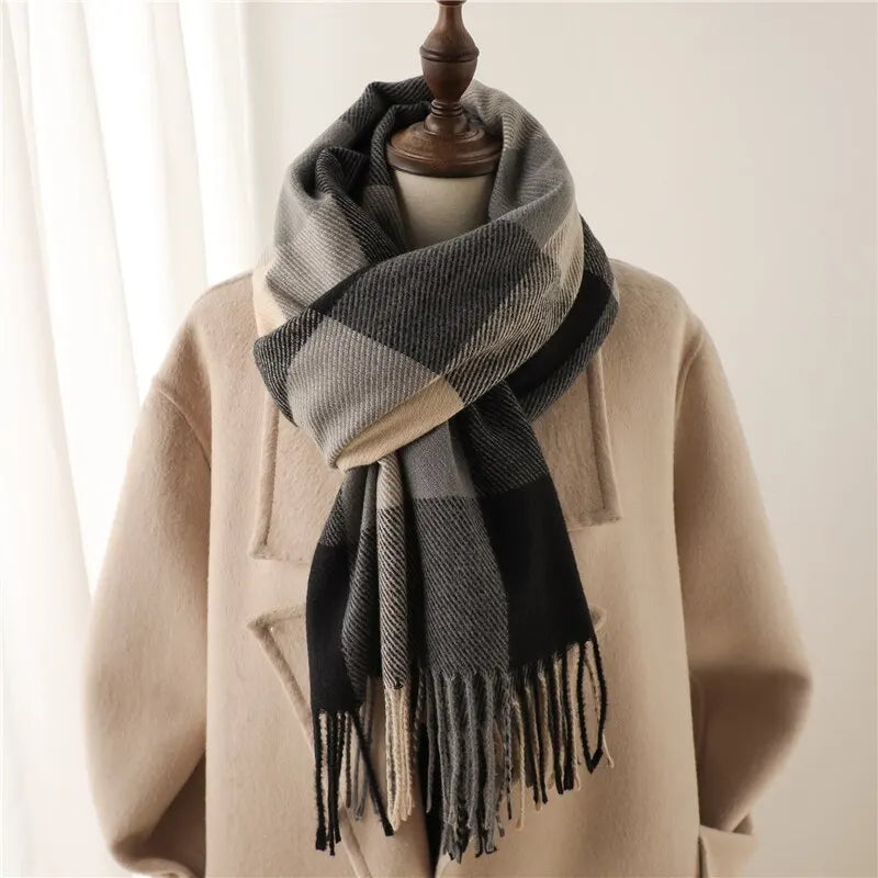 Winter Plaid Cashmere Blanket Scarf Fashion Design Thick