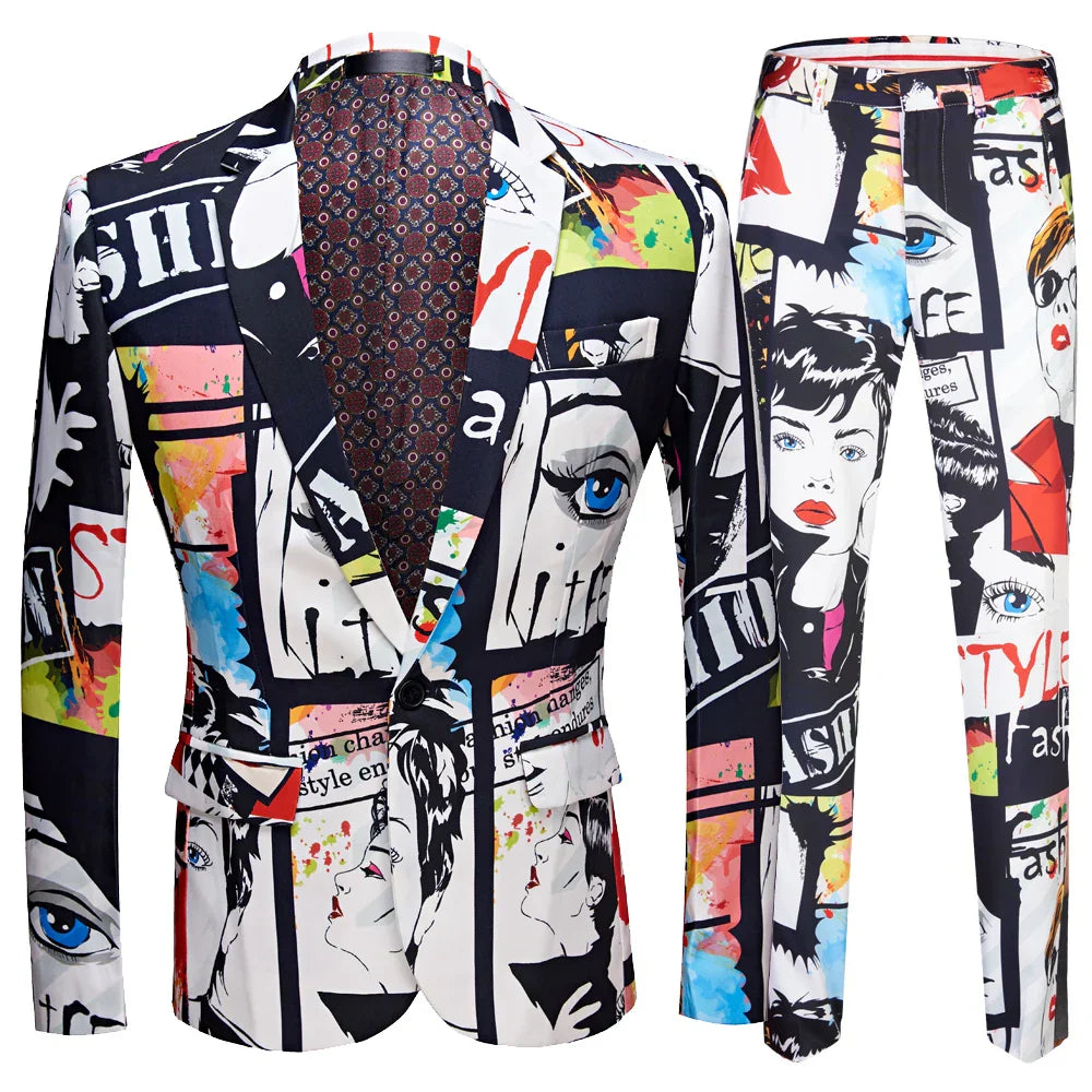 Mens Fashion Print 2PCS Set Casual Plus Size