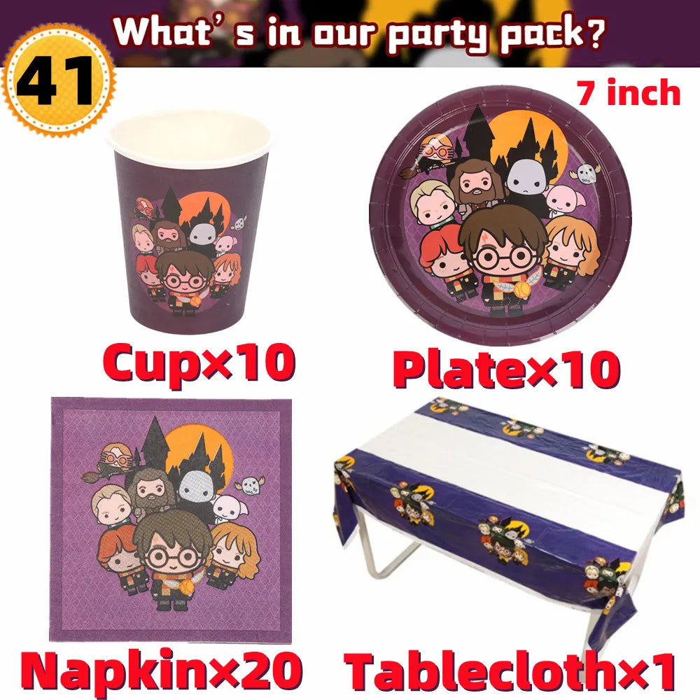 Magic Cartoon Party Decoration Set Disposable Tableware Kids