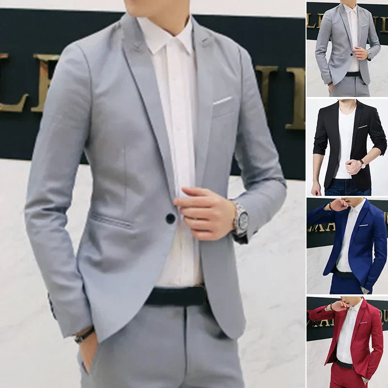 Men's Casual Slim Fit Formal Button Suit Blazer