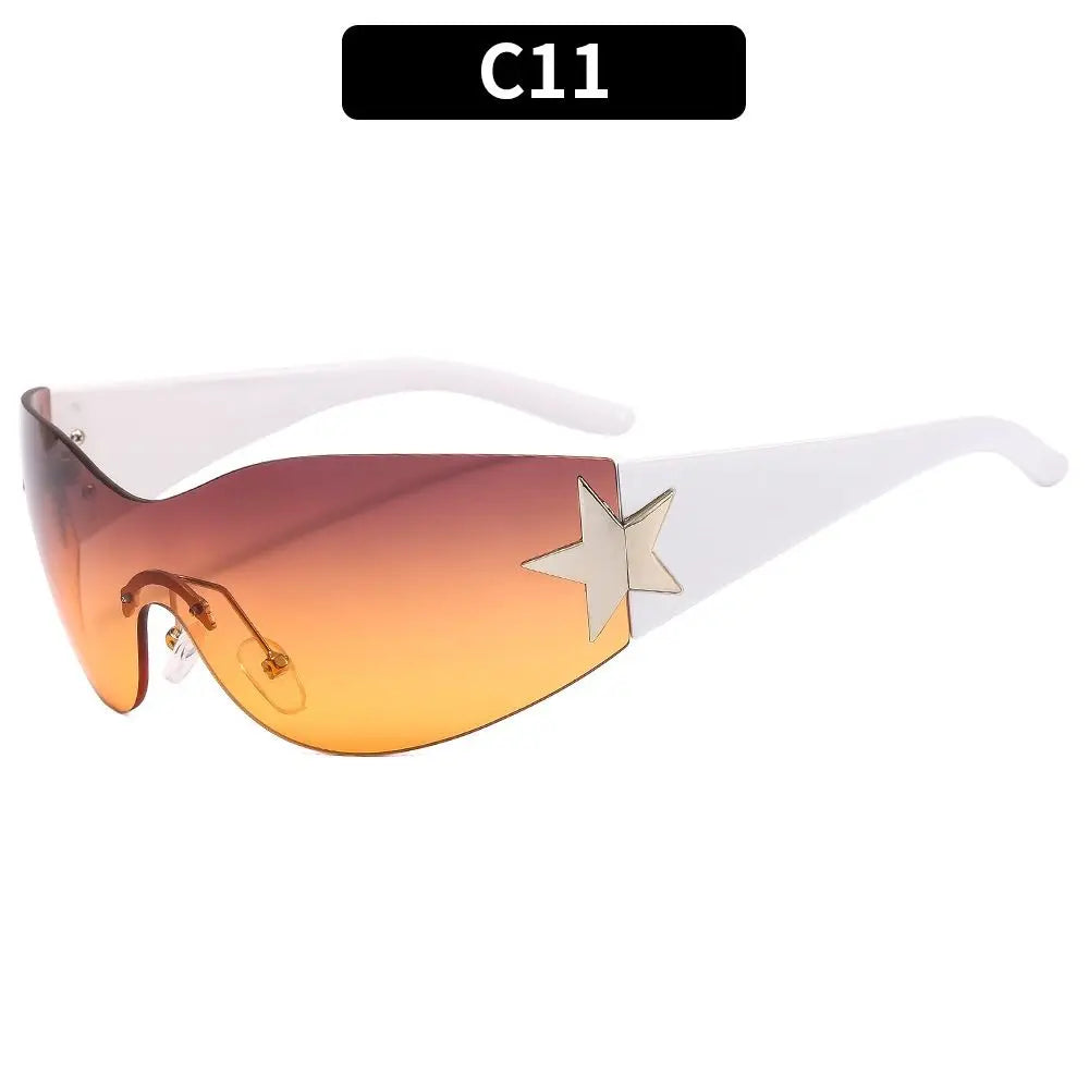 Rimless Y2K Sunglasses for Women Men,Trendy Wrap Around