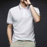 Men's Fashion Solid Short Sleeved Striped Lapel Polo