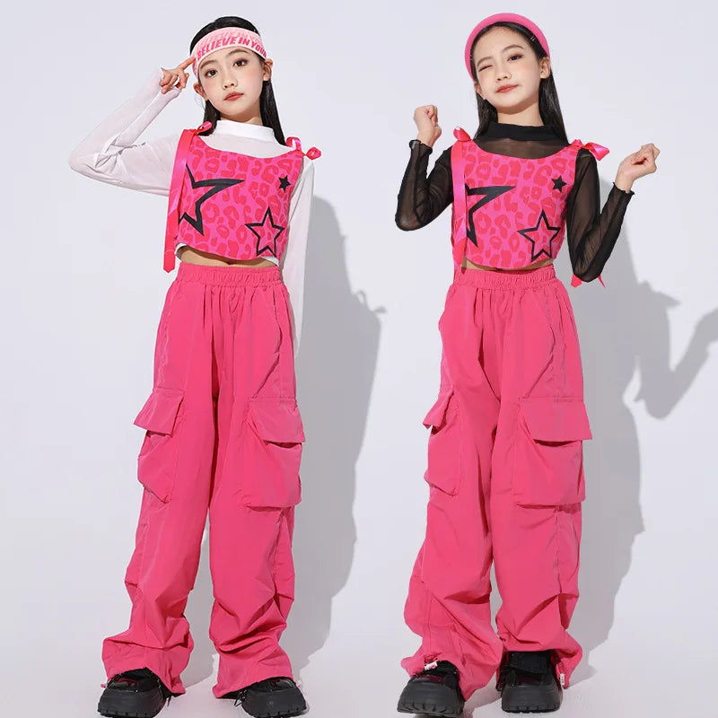 Girls Rose Red Hip Hop Outfits Long Sleeve