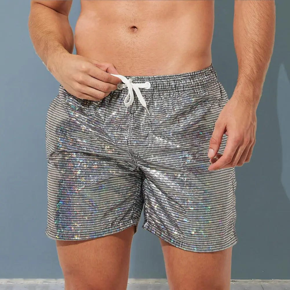 Shiny Drawstring Track Pants Print Beach Pants Sequin