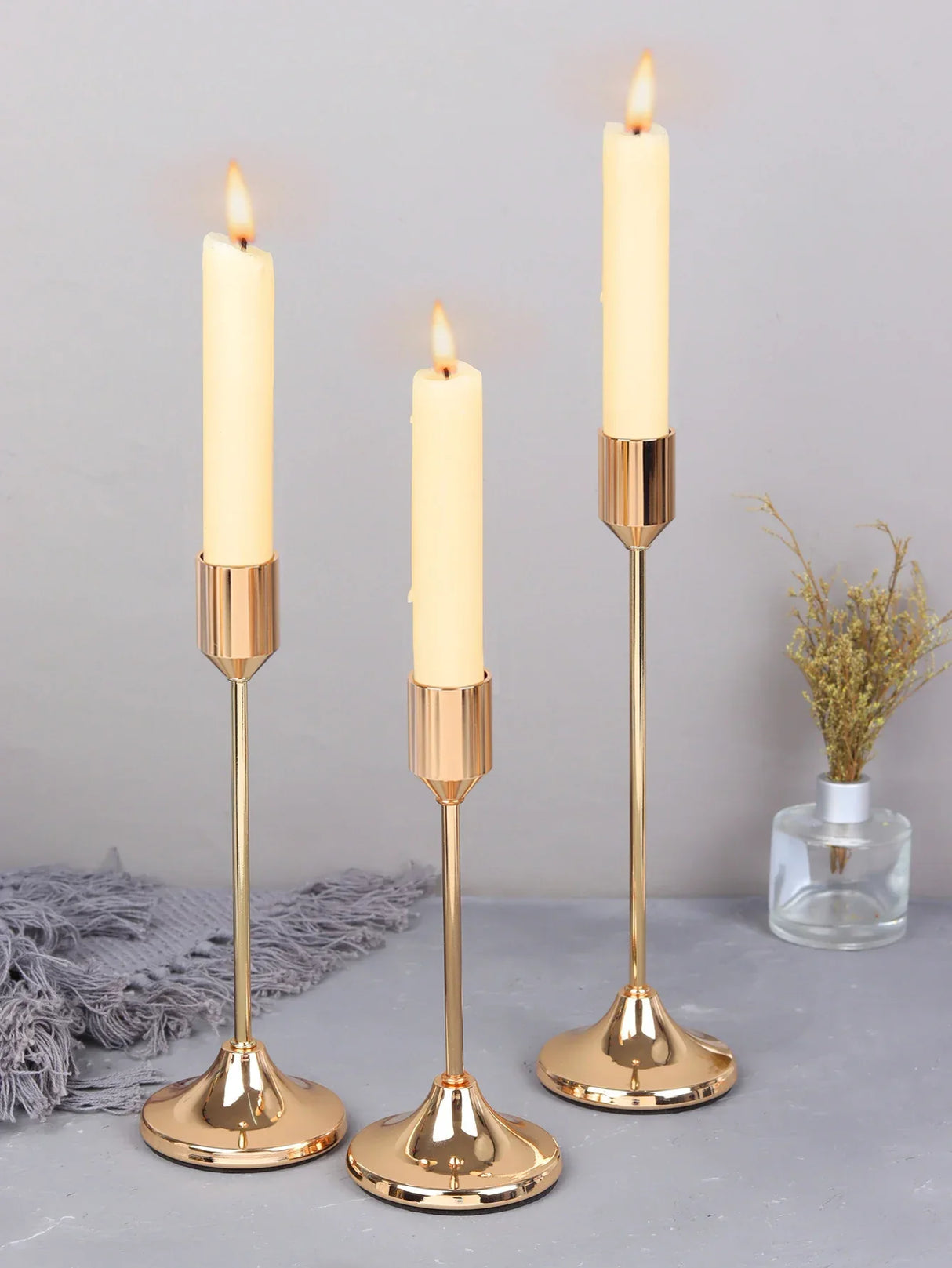 3Pcs/Set Chinese Style Metal Candle Holders Simple Golden