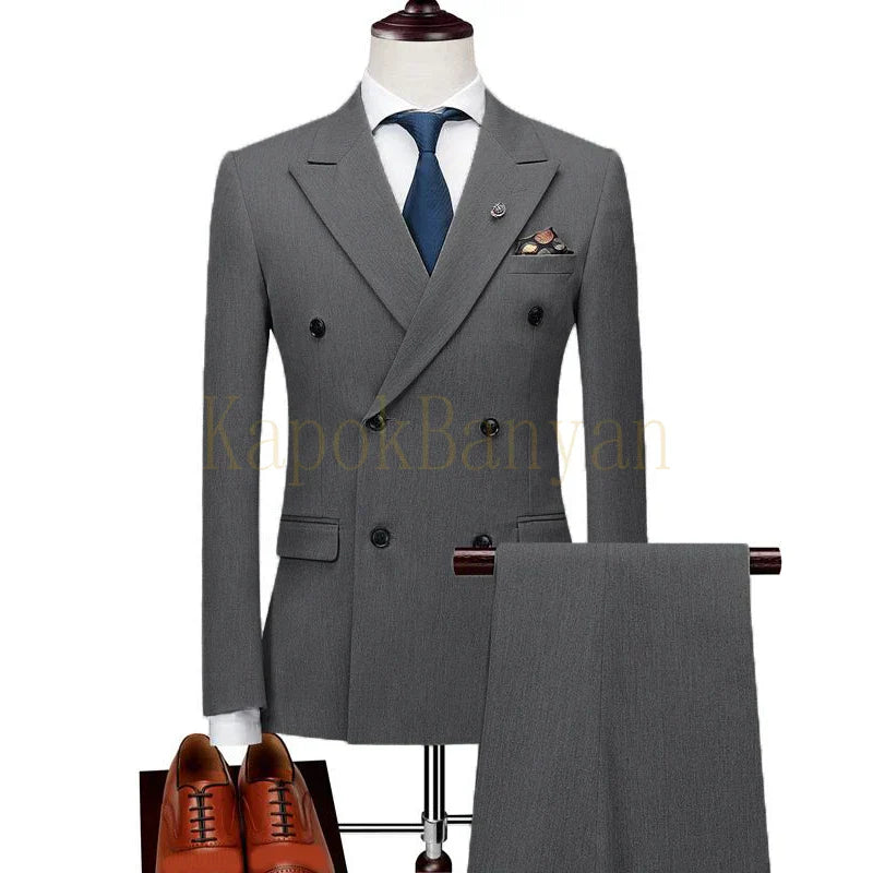 Mens Double Breasted Suits Terno Masculino Slim Fit