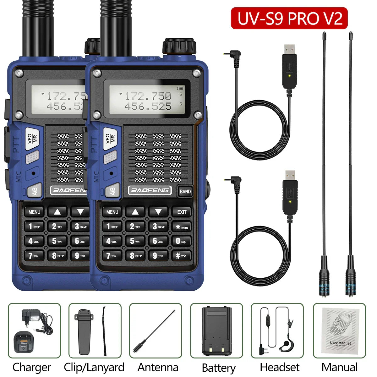 2PCS BaoFeng UV-S9 Pro V2 Walkie Talkie 10KM