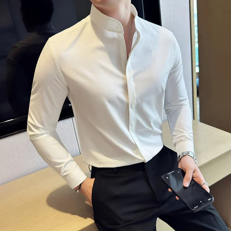 Camisas De Hombre Stand Collar Luxury Shirts For