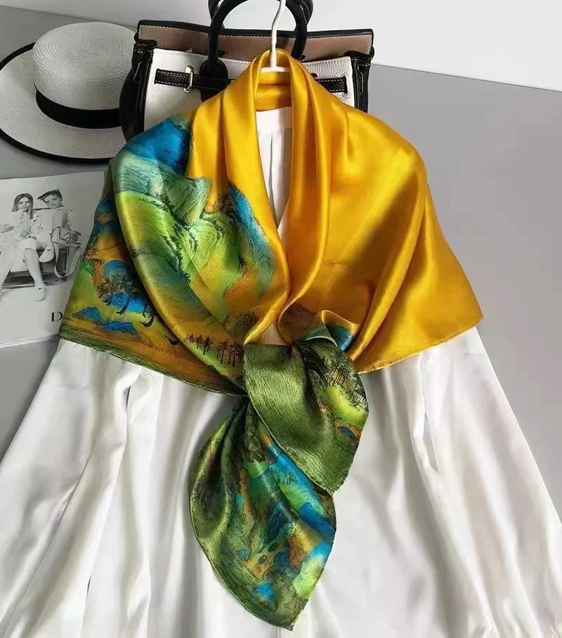 BYSIFA Yellow Green Scarves Bufandas Female Scarfs Shawl