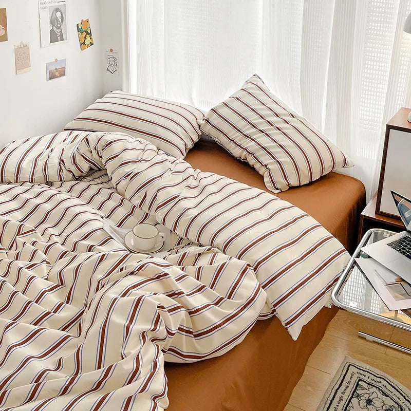 3PCS Bedding Set Nordic Colorful Striped Printing Duvet