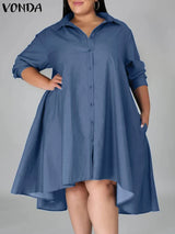 Plus Size 5XL VONDA Women Vintage Shirt Dress