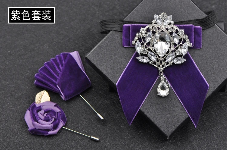 Men's Wedding Bow Tie Pins Set Luxury Rhinestone