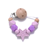 Baby Pentagram Silicone Beads Pacifier Chain Wooden Teether