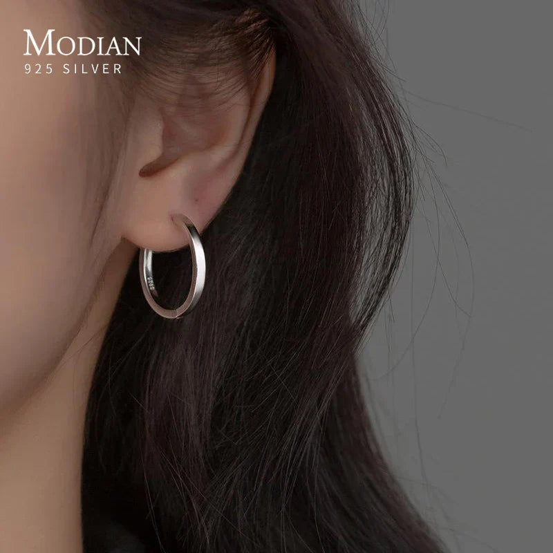 Modian Solid 925 Sterling Silver 2CM Smooth Minimalist
