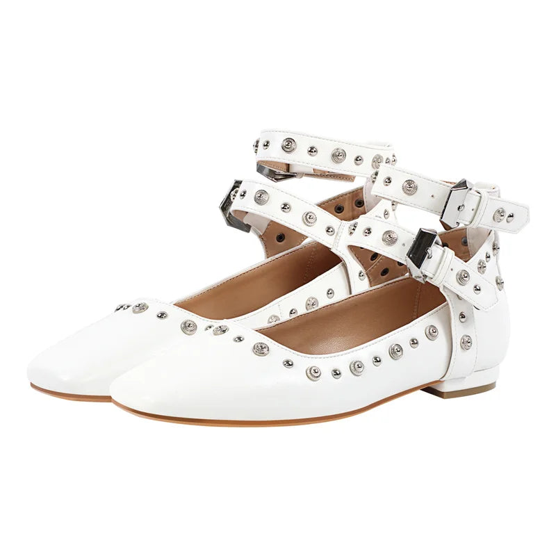 Onlymaker Women White Square Toe Buckle Strap Mary