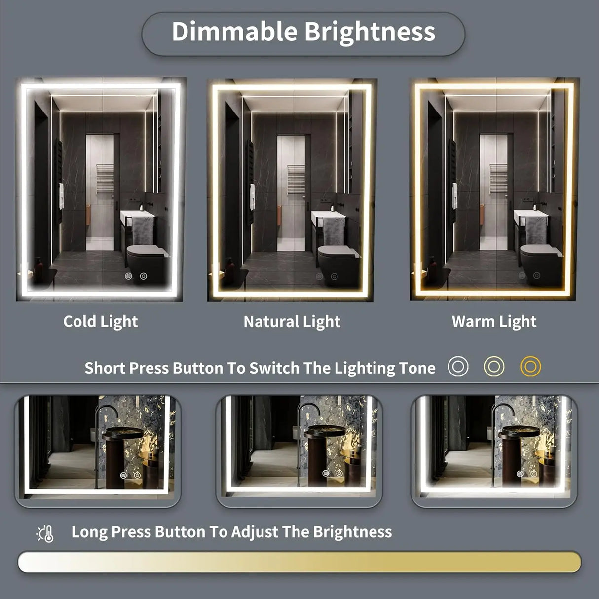 20x26 Dimmable LED Bathroom Mirror with Anti-Fog