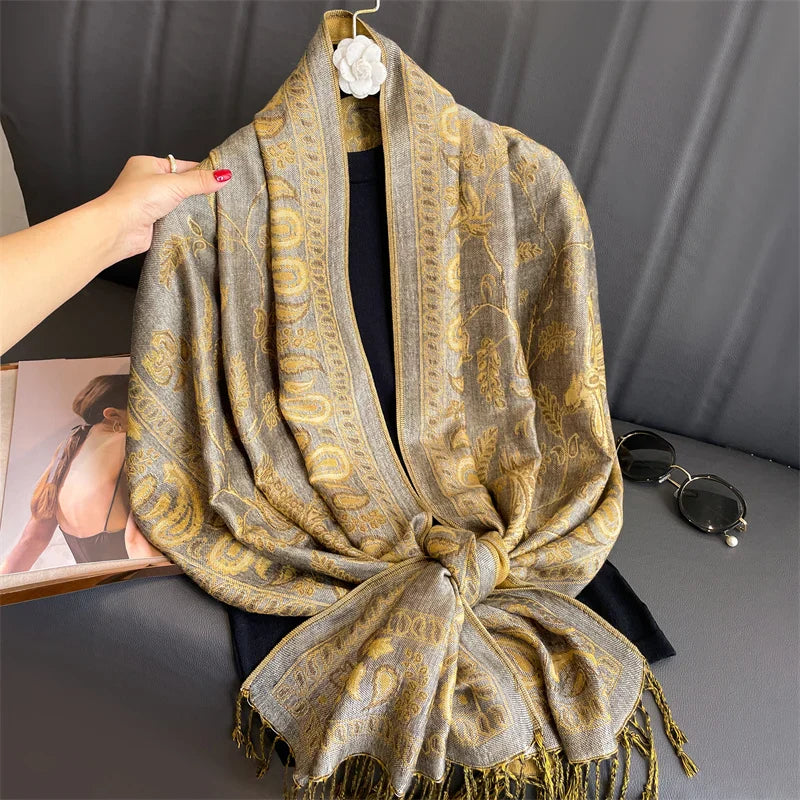 Luxury Pashmina Silk Scarf Shawl Wrap Paisley Jacquard