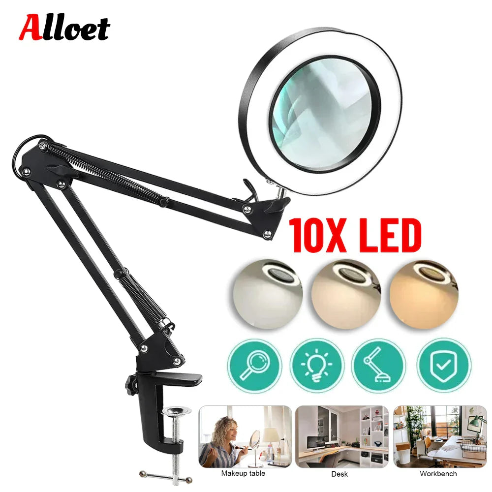 HD30 10X LED Magnifying Magnifier Illuminated Magnifier Lamp