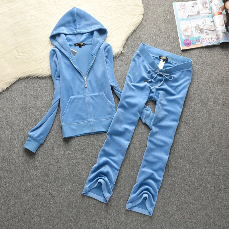 Spring / Fall Women'S Brand Velvet Fabric Tracksuits