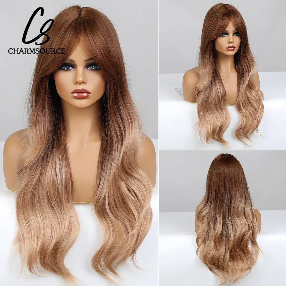 CharmSource Blonde Wavy Wig with Bangs Party Dresses