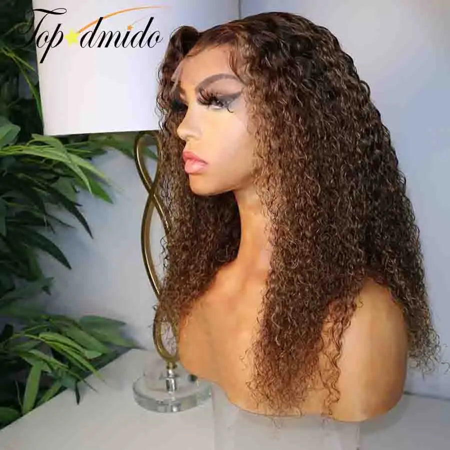 Topodmido Highlight Brown Color Curly 13x6 Lace Wig