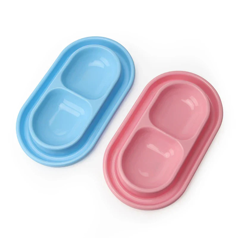 Pet Double Bowl Plastic Kitten Dog Food Drinking